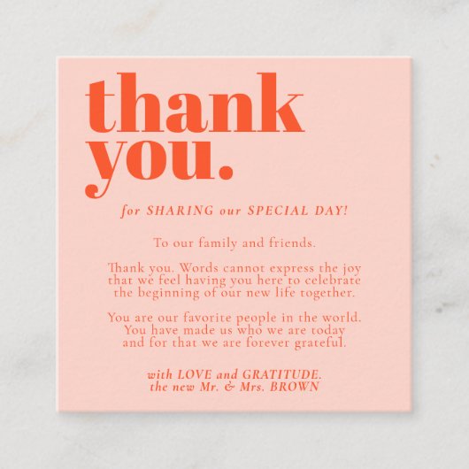 Carte D'accompagnement Minimalist Thank You Orange Pink (Devant)