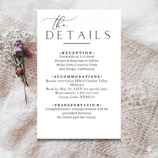 Carte D'accompagnement Minimalist Wedding Details Enclosure card