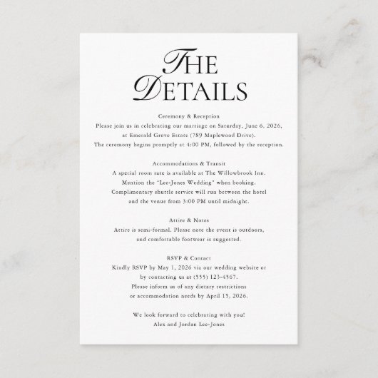 Carte D'accompagnement Minimalist Wedding Details Script Photo (Devant)