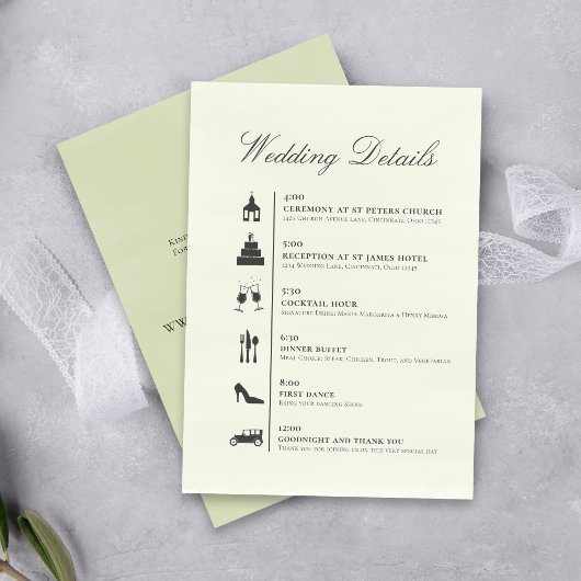 Carte D'accompagnement Minimalist Wedding Timeline QR Code Details Green