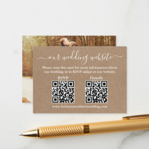 Carte D'accompagnement Minimaliste 2 QR Photo Wedding RSVP Détails Kraft