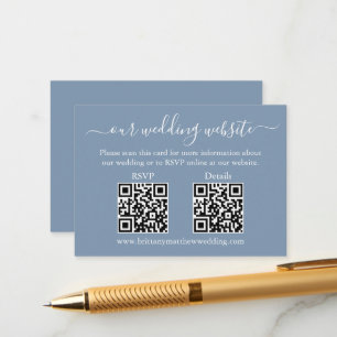 Carte D'accompagnement Minimaliste 2 QR Wedding RSVP Détails Dusty Blue