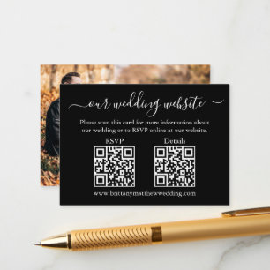Carte D'accompagnement Minimaliste 2 QR Wedding RSVP Détails Photo Black