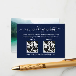 Carte D'accompagnement Minimaliste 2 QR Wedding RSVP Détails Photo Blue