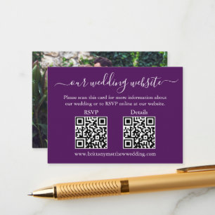 Carte D'accompagnement Minimaliste 2 QR Wedding RSVP Détails Photo Purple