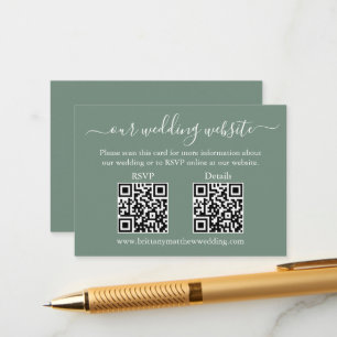 Carte D'accompagnement Minimaliste 2 QR Wedding RSVP Détails Sage Green