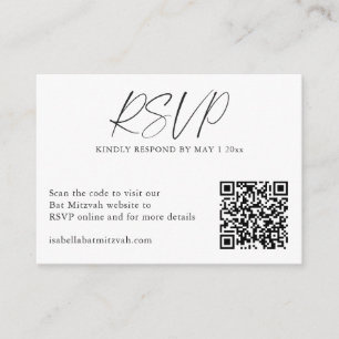 Carte D'accompagnement Minimaliste Bat Mitzvah Moderne QR Noir Blanc