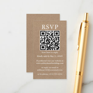 Carte D'accompagnement Minimaliste mariage simple Kraft QR RSVP