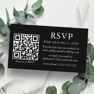 Carte D'accompagnement Minimaliste mariage simple QR noir RSVP