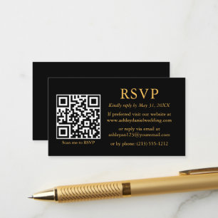 Carte D'accompagnement Minimaliste mariage simple QR Noir RSVP Or