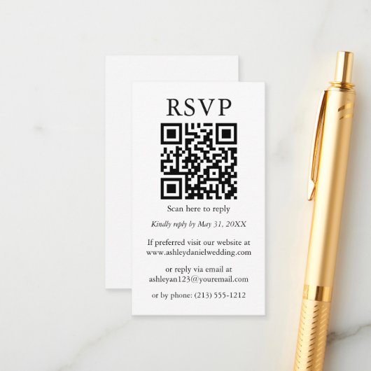 Carte D'accompagnement Minimaliste mariage simple QR RSVP (Devant/Arrière en situation)