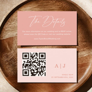 Carte D'accompagnement Minimaliste rose QR Code Mariage RSVP site Web