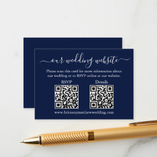 Carte D'accompagnement Minimaliste Simple 2 QR Mariage RSVP Détails Bleu