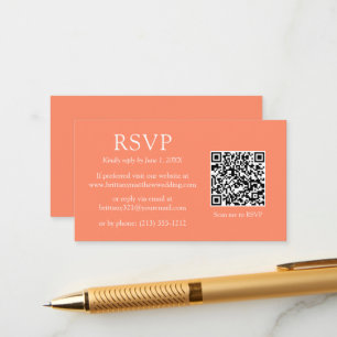 Carte D'accompagnement Minimaliste simple QR Code Mariage Coral RSVP