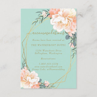 Carte D'accompagnement Mint Green Gold Peach Floral Mariage Hébergement