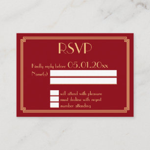 Carte D'accompagnement Minuscule Gatsby Art Déco Red Gold Wedding RSVP