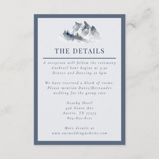 Carte D'accompagnement Misty Mountain Blue Grey Blanc Élégant Bordure (Devant)