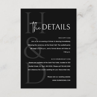 Carte D'accompagnement Modern Black and White Monogram Minimalist Wedding