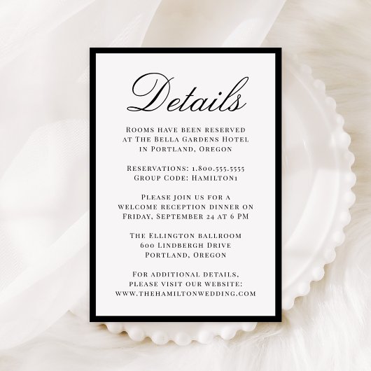 Carte D'accompagnement Modern Black Border Wedding Details