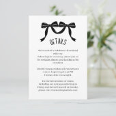 Carte D'accompagnement Modern Black bow Wedding Details Enclosure Card  (Debout devant)