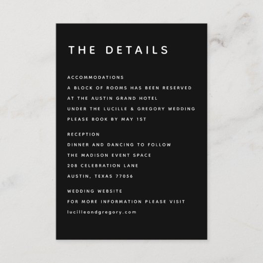 Carte D'accompagnement Modern Black Editorial All Caps (Devant)