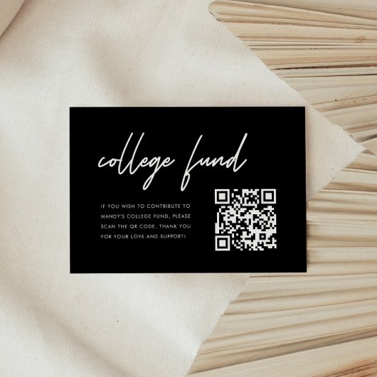 Carte D'accompagnement Modern Black Graduation College Fund QR Code