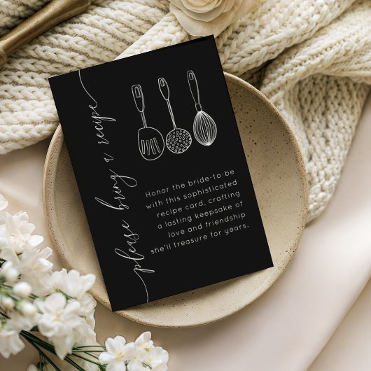 Carte D'accompagnement Modern Black & White Recipe Bridal Shower