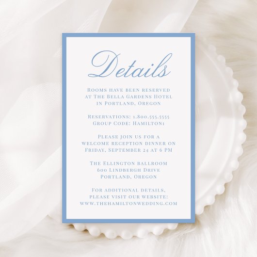 Carte D'accompagnement Modern Blue Border Wedding Details