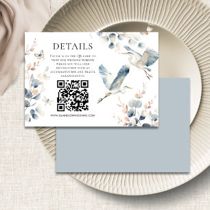 Carte D'accompagnement Modern Blue Heron Code QR Détails du Mariage
