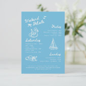Carte D'accompagnement Modern Blue Script Bachelorette Weekend Details (Debout devant)