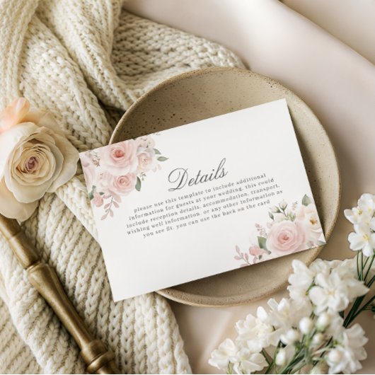 Carte D'accompagnement Modern Blush Botanical Wedding Details