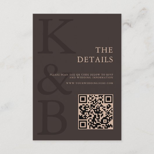 Carte D'accompagnement Modern Brown Monogram Minimalist Wedding (Devant)