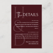 Carte D'accompagnement Modern Burgundy Monogram Minimalist Wedding (Devant)