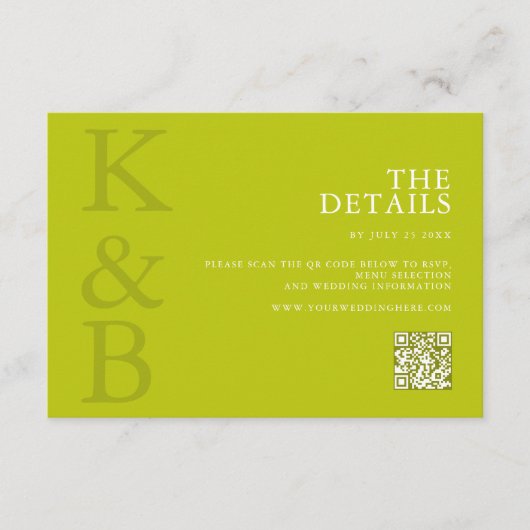 Carte D'accompagnement Modern Chartreuse Minimalist Wedding (Devant)