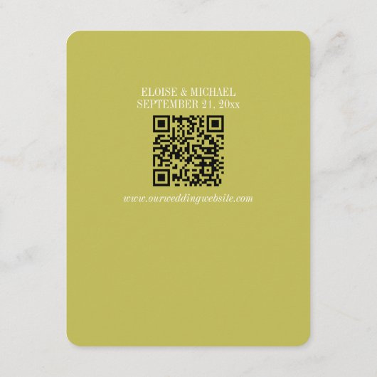 Carte D'accompagnement Modern Chartreuse Script Wedding Details QR (Dos)