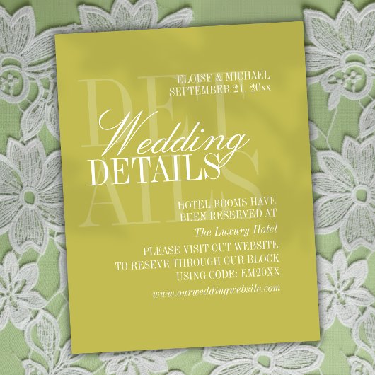 Carte D'accompagnement Modern Chartreuse Script Wedding Details QR