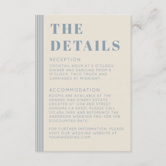 Carte D'accompagnement Modern Classic Details Blue Striped Wedding  (Devant)