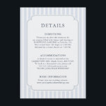 Carte D'accompagnement Modern Classic Stripes Dusty Blue Wedding Details<br><div class="desc">This dusty blue striped wedding details card features soft slate vertical stripes and a clean minimalist layout framed with a timeless vintage-style border. The elegant and formal design complements classic wedding invitations and works beautifully for traditional church ceremonies, outdoor garden weddings, or refined destination celebrations. This insert card provides space...</div>