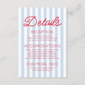 Carte D'accompagnement Modern Coastal Red Blue Stripes Wedding Details (Devant)