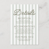 Carte D'accompagnement Modern Coastal Sage Green Stripes Wedding Details (Devant)