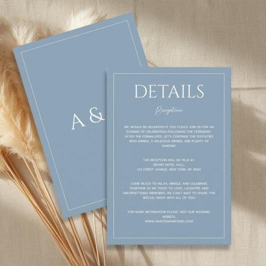 Carte D'accompagnement Modern dusty blue minimalist wedding details
