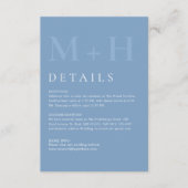 Carte D'accompagnement Modern Dusty Blue Monogram Wedding Details (Devant)