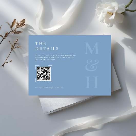 Carte D'accompagnement Modern Dusty Blue QR Code Wedding Online RSVP Card