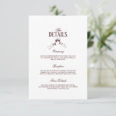 Carte D'accompagnement Modern Elegant Burgundy Wedding Details  (Debout devant)