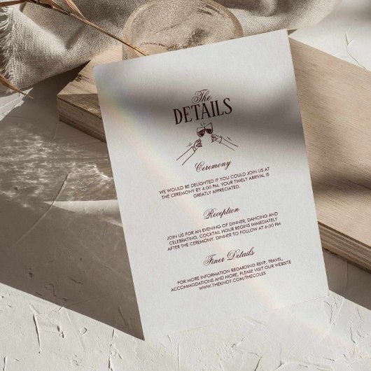 Carte D'accompagnement Modern Elegant Burgundy Wedding Details