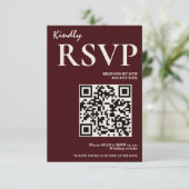 Carte D'accompagnement Modern Elegant Burgundy Wedding QR CODE RSVP (Debout devant)