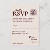 Carte D'accompagnement Modern Elegant Burgundy Wedding QR CODE RSVP (Dos)
