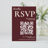 Carte D'accompagnement Modern Elegant Burgundy Wedding QR CODE RSVP (Debout devant)