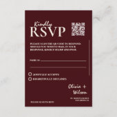 Carte D'accompagnement Modern Elegant Burgundy Wedding QR CODE RSVP (Dos)