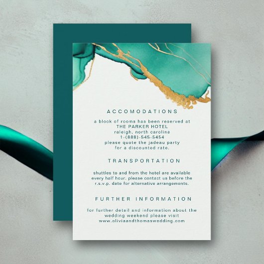 Carte D'accompagnement Modern Emerald Gold Summer Beach Détails de mariag